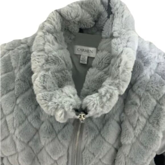 CARMEN MARC VALVO faux fur sleeveless vest grey front zipper size 1X nwt - Picture 3 of 7